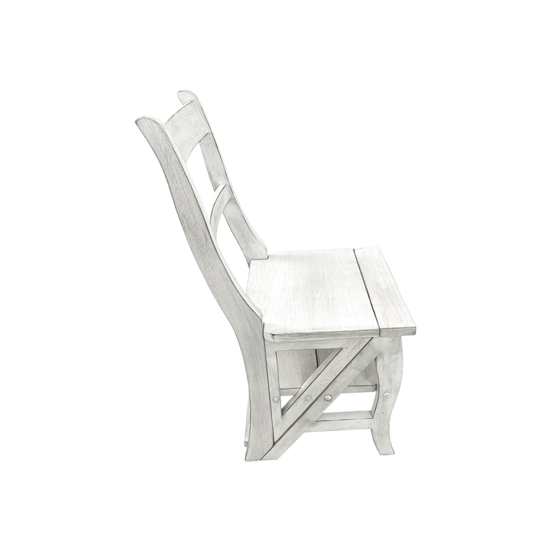 Pemberly Row Contemporary Antique Folding Library Ladder Chair in White