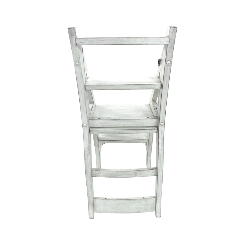 Pemberly Row Contemporary Antique Folding Library Ladder Chair in White