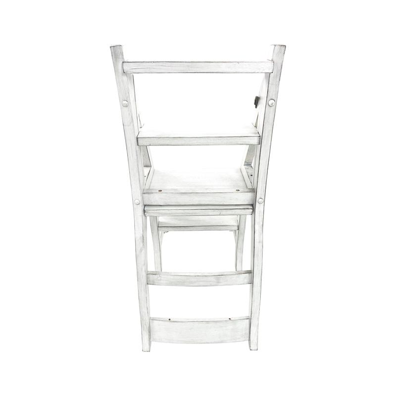 Pemberly Row Contemporary Antique Folding Library Ladder Chair in White