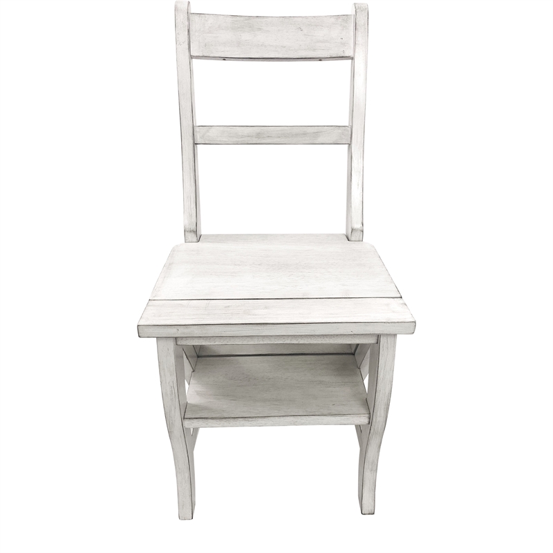 Pemberly Row Contemporary Antique Folding Library Ladder Chair in White