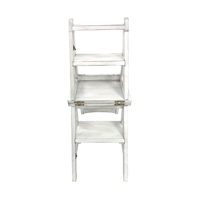 Pemberly Row Contemporary Antique Folding Library Ladder Chair in White