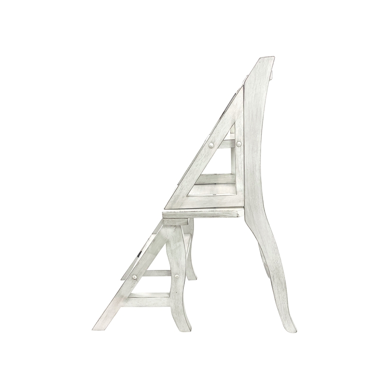 Pemberly Row Contemporary Antique Folding Library Ladder Chair in White