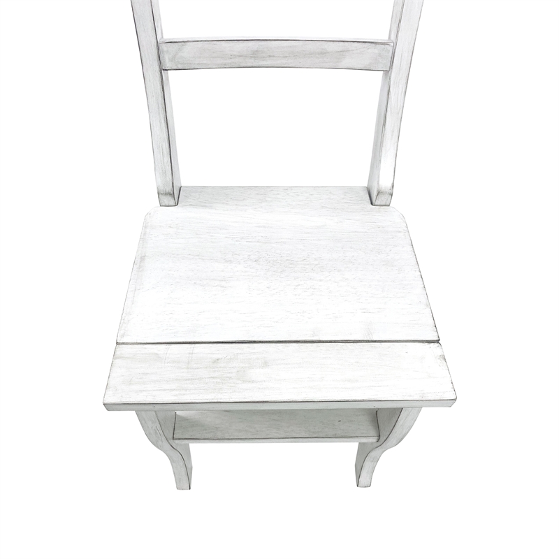Pemberly Row Contemporary Antique Folding Library Ladder Chair in White