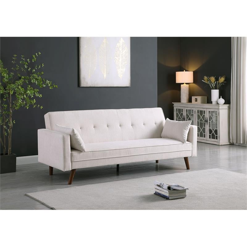 Pemberly Row Contemporary Convertible Sleeper Sofa with Pillows in Beige