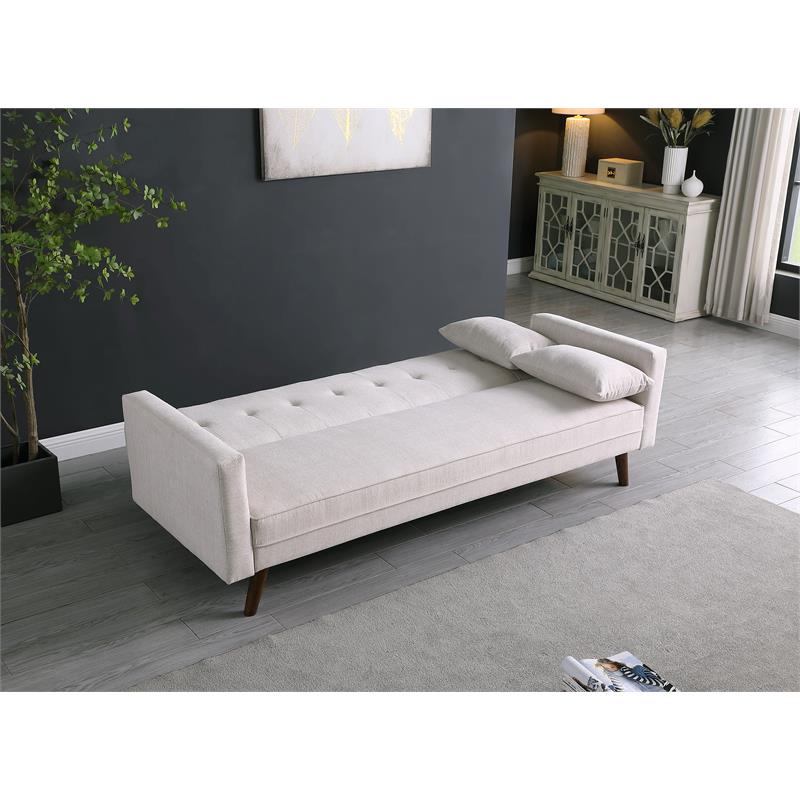 Pemberly Row Contemporary Convertible Sleeper Sofa with Pillows in Beige