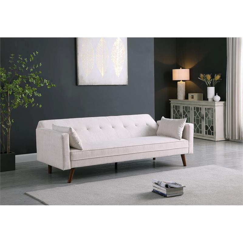 Pemberly Row Contemporary Convertible Sleeper Sofa with Pillows in Beige