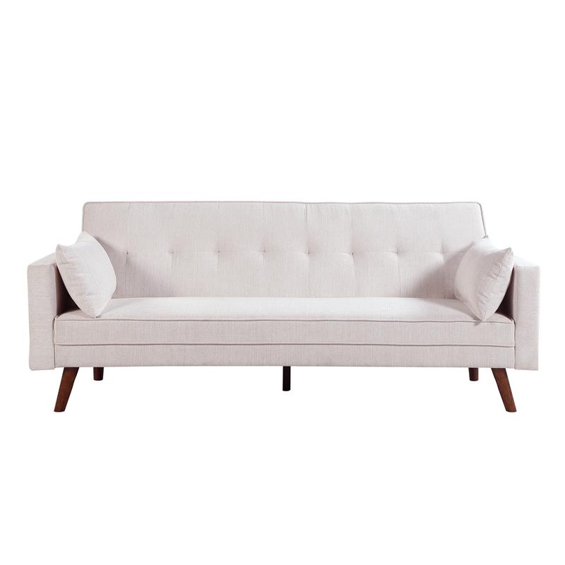 Pemberly Row Contemporary Convertible Sleeper Sofa with Pillows in Beige