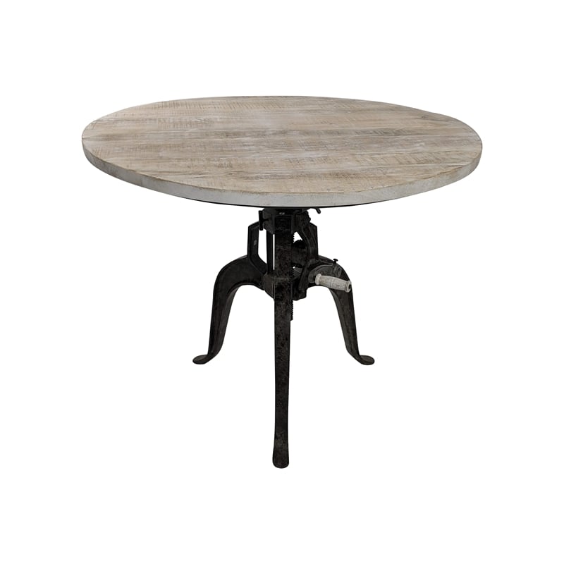 Pemberly Row Contemporary Adjustable Crank Table in Natural Driftwood/Aged Iron