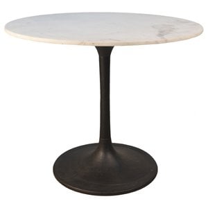 Pemberly Row Contemporary 36&quot Round Marble Top Dining Table White Top/Black Base