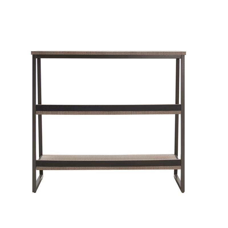 Pemberly Row Stepped Tier Bookshelf in Roughsawn Oak/Gunmetal Gray