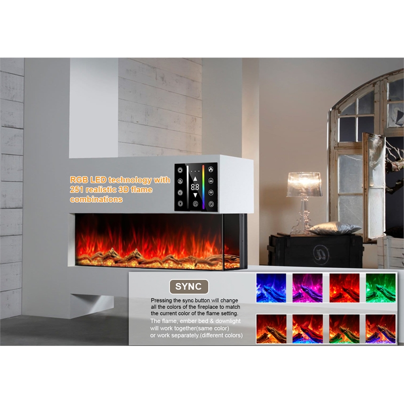 Pemberly Row 3 Sided Electric Fireplace with Remote Control in Black