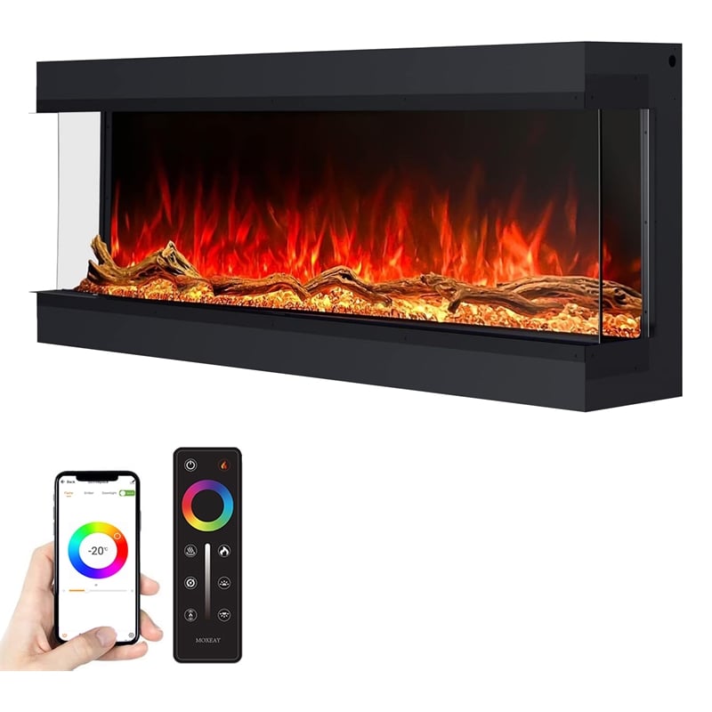 Pemberly Row 3 Sided Electric Fireplace with Remote Control in Black