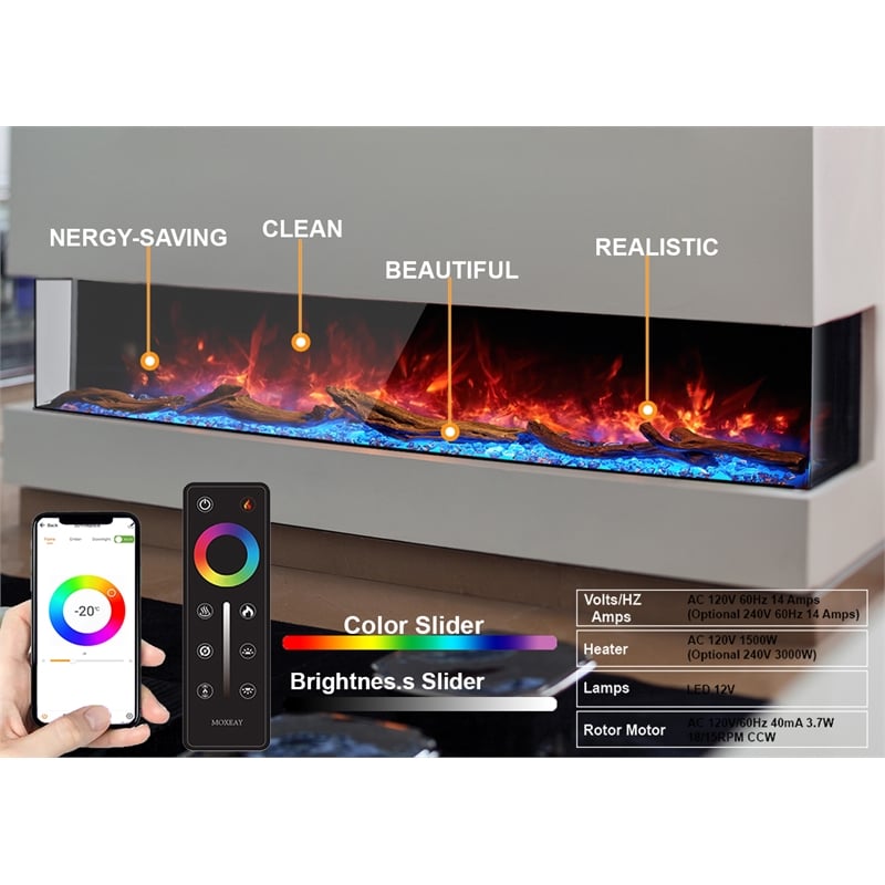 Pemberly Row 3 Sided Electric Fireplace with Remote Control in Black