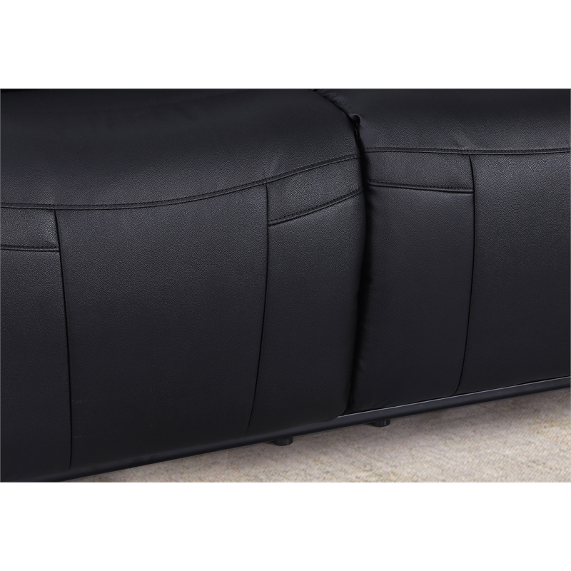 Pemberly Row Manual Faux Leather Recliner Loveseat Sofa w/ Drink Holder in Black