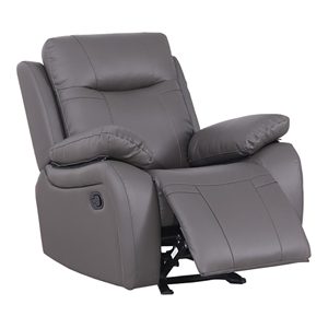 Pemberly Row Manual Faux Leather Recliner Couch Reclining Arm Chair in Gray