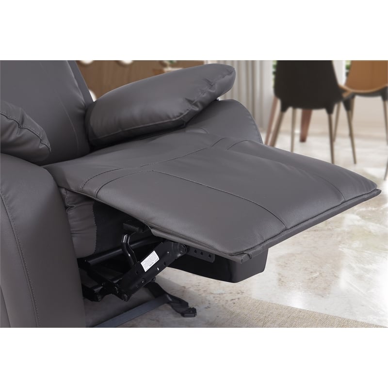 Pemberly Row Manual Faux Leather Recliner Loveseat Sofa w/ Drink Holder in Gray