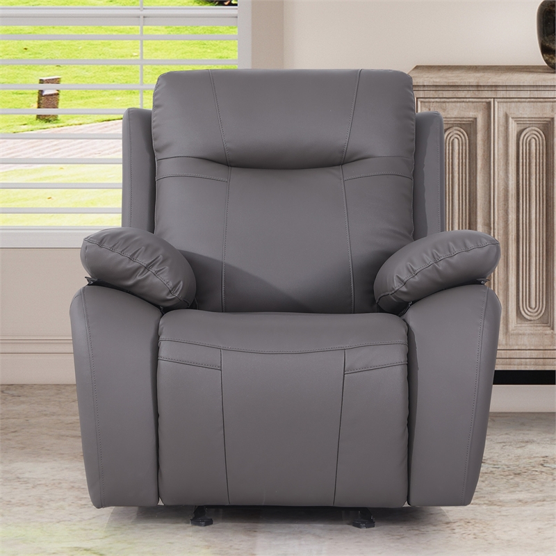 Pemberly Row Recliner Sofa Faux Leather 3 Pieces Manual Recliners Couch Set Gray