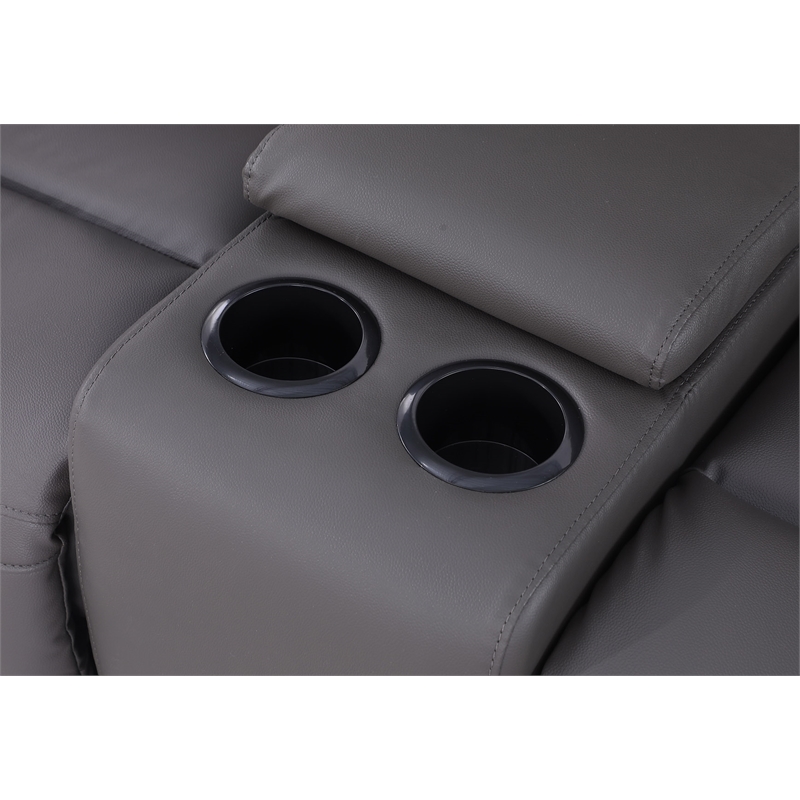 Pemberly Row Recliner Sofa Faux Leather 3 Pieces Manual Recliners Couch Set Gray