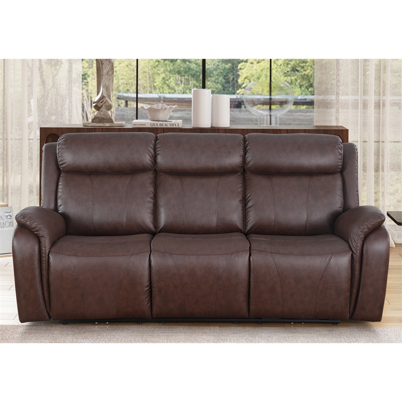 Pemberly Row Recliner Leather Sofa Power Reclining 3 Seater Sofa in Brown