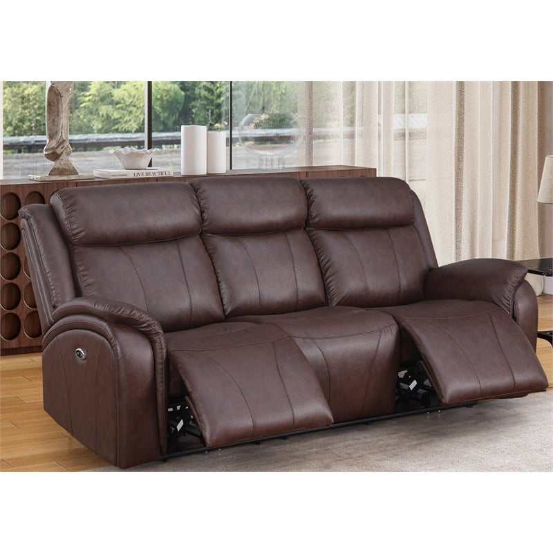 Pemberly Row Recliner Leather Sofa Power Reclining 3 Seater Sofa in Brown