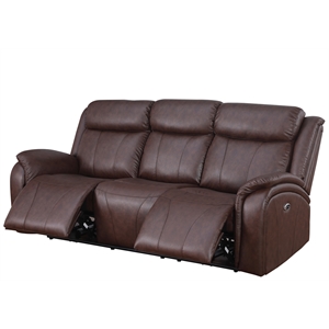 Pemberly Row Recliner Leather Sofa Power Reclining 3 Seater Sofa in Brown
