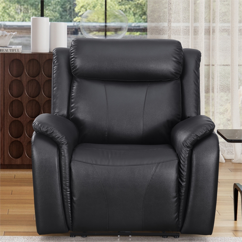 Pemberly Row Leather Recliner Arm Chair Power Reclining Sofa Chair in Black
