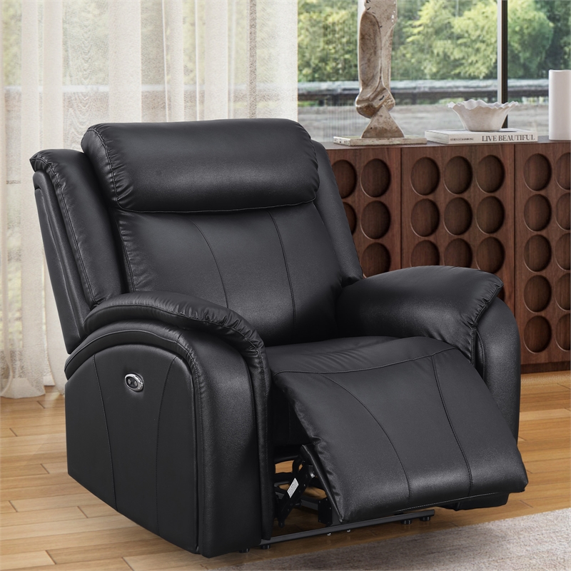 Pemberly Row Leather Recliner Arm Chair Power Reclining Sofa Chair in Black