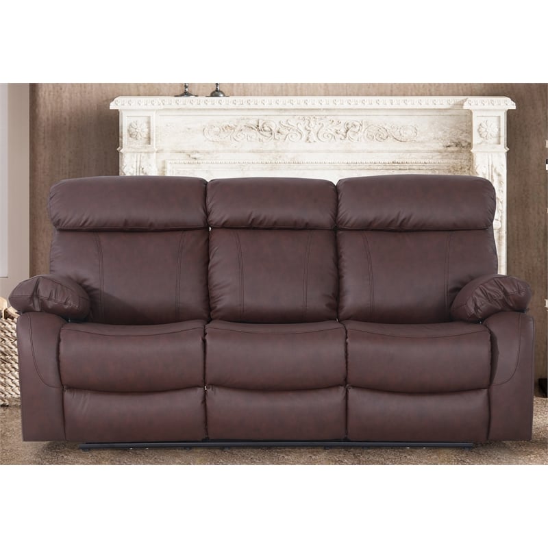 Pemberly Row Power Recliner Sofa Leather 3 Seater Theater Couch in Brown