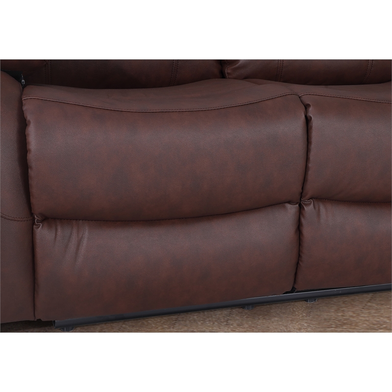 Pemberly Row Power Recliner Sofa Leather 3 Seater Theater Couch in Brown