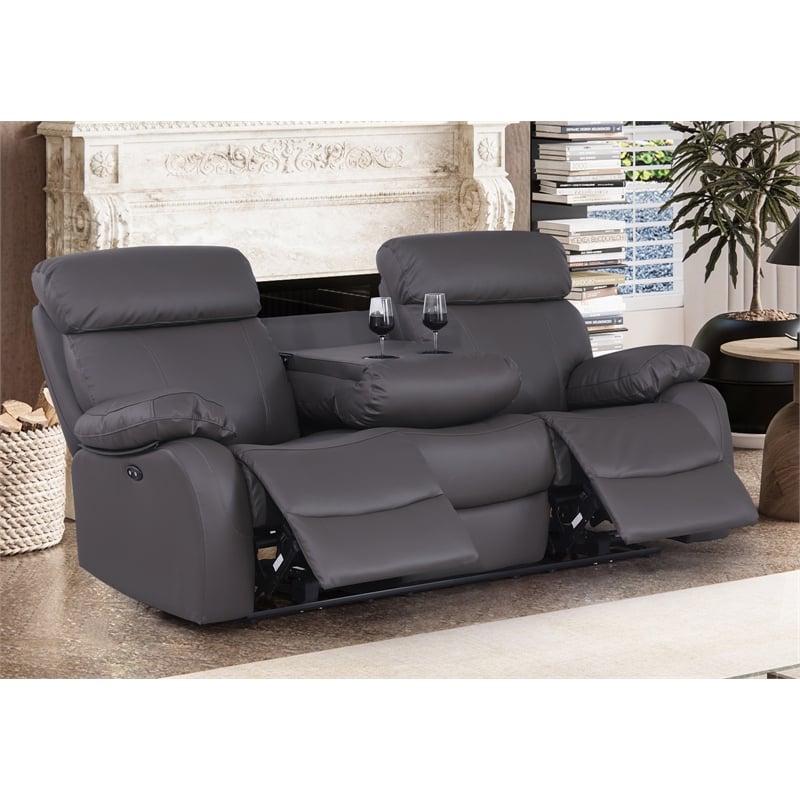 Pemberly Row Leather Recliner Sofa Power 3 Seater Recliner Couch in Gray