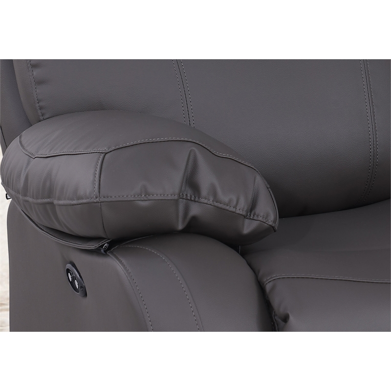 Pemberly Row Leather Recliner Sofa Power 3 Seater Recliner Couch in Gray