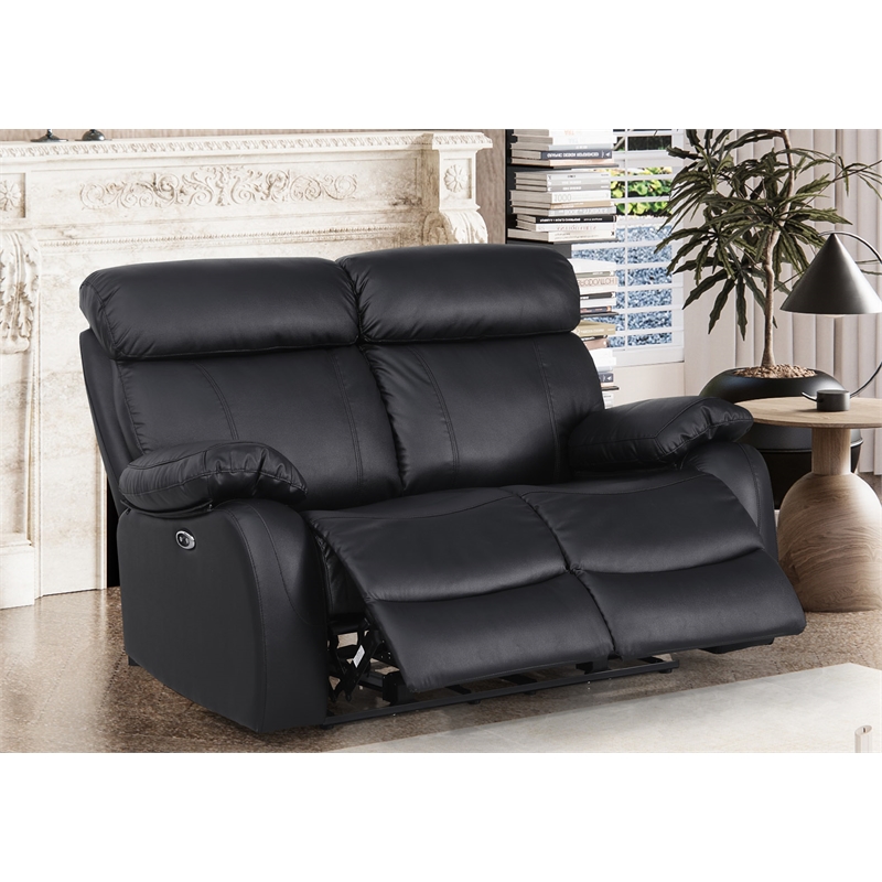 Pemberly Row Leather Recliner Loveseat Power Lift Reclining Sofa in Black