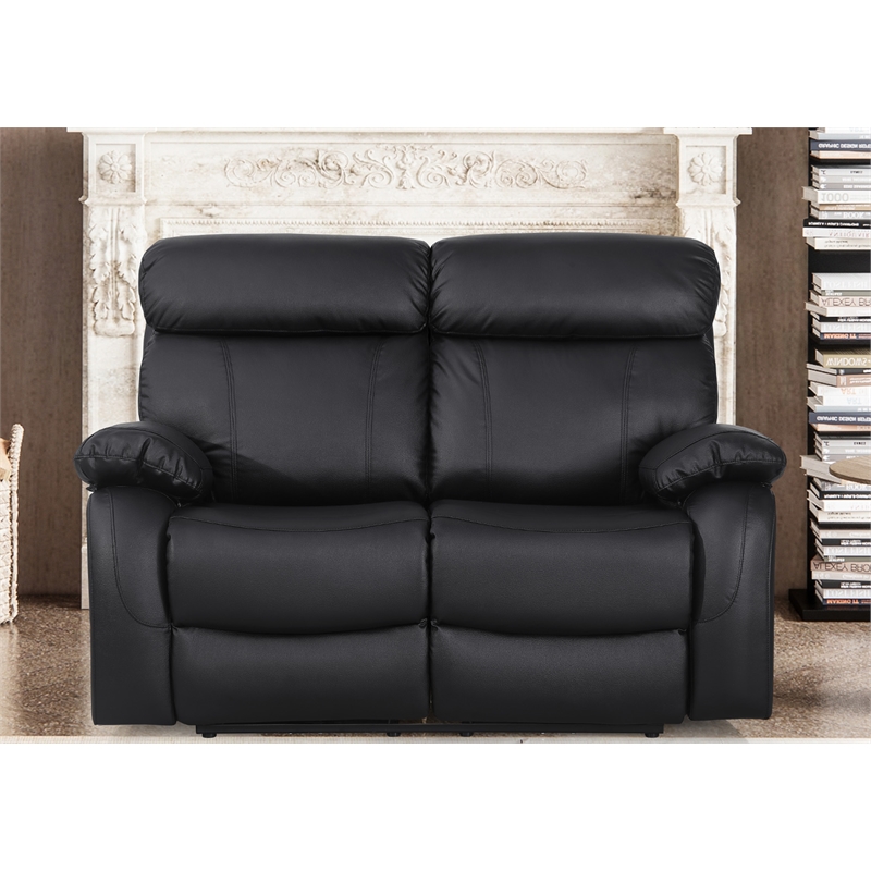 Pemberly Row Leather Recliner Loveseat Power Lift Reclining Sofa in Black