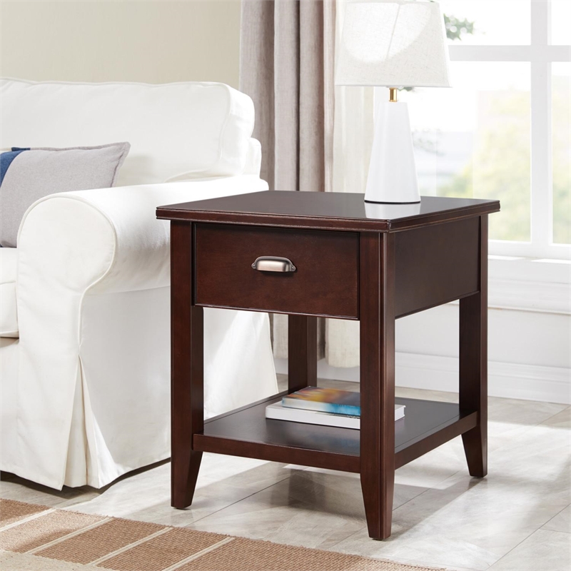 Pemberly Row End Table with Locking Drawer in Chocolate Cherry