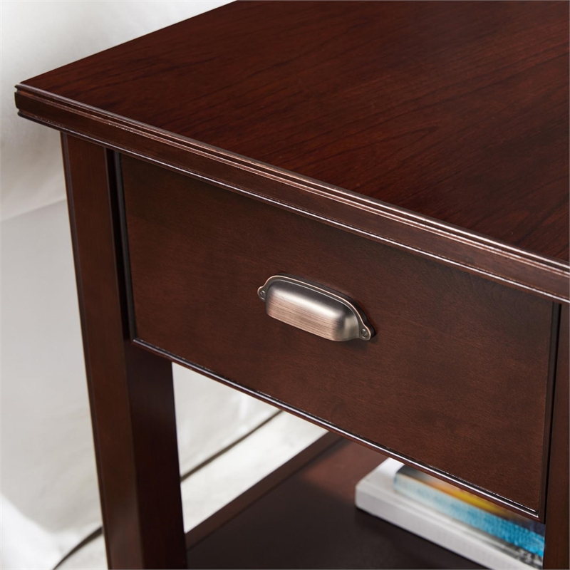 Pemberly Row End Table with Locking Drawer in Chocolate Cherry