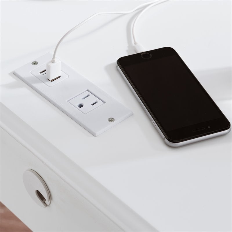 Pemberly Row Orchid Wood Nightstand with Built in AC/USB Charger in White