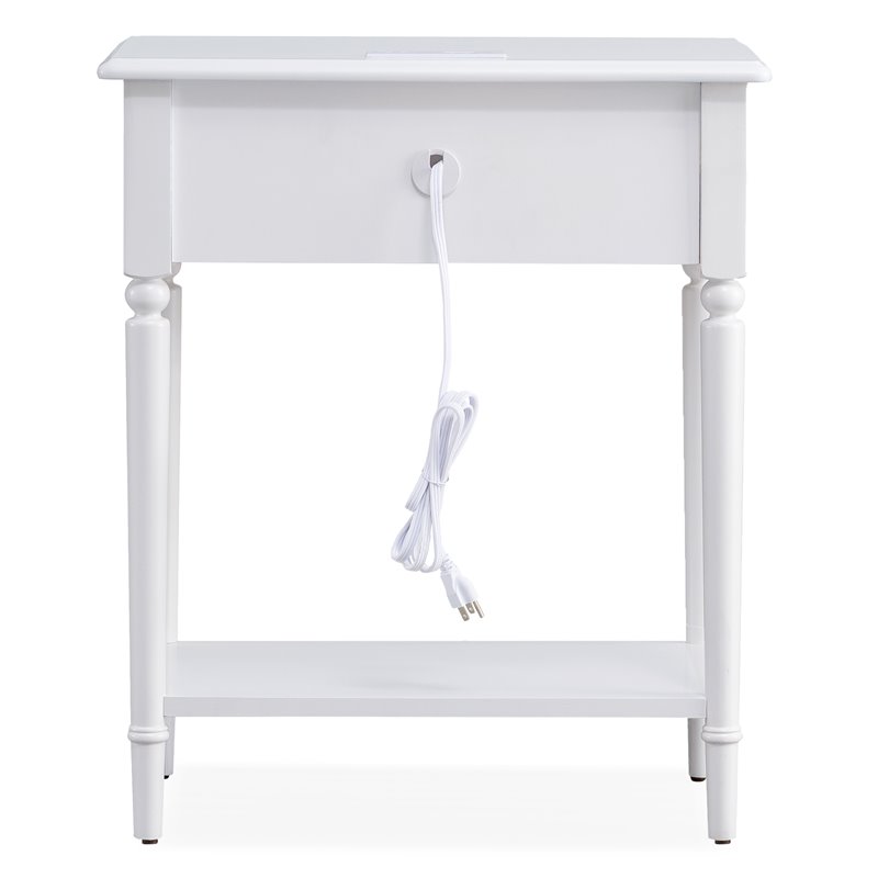 Pemberly Row Orchid Wood Nightstand with Built in AC/USB Charger in White