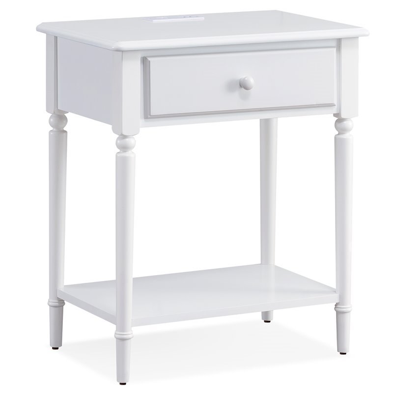 Pemberly Row Orchid Wood Nightstand with Built in AC/USB Charger in White
