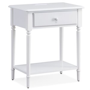 Pemberly Row Orchid Wood Nightstand with Built in AC/USB Charger in White