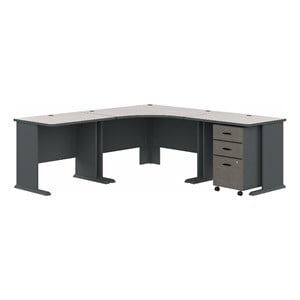 Pemberly Row Corner Desk with Mobile File in Slate/White - Engineered Wood