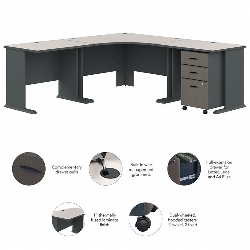 Pemberly Row Corner Desk with Mobile File in Slate/White - Engineered Wood