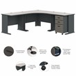 Pemberly Row Corner Desk with Mobile File in Slate/White - Engineered Wood