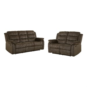 pemberly row 2-piece transitional velvet tufted reclining sofa set in brown