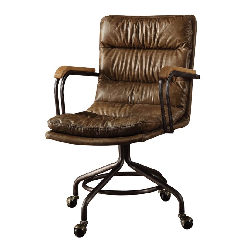Pemberly Row Modern Leather Swivel Office Chair in Vintage Brown