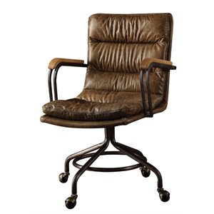 pemberly row modern leather swivel office chair in vintage brown
