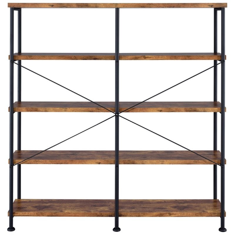 Pemberly Row Modern 4-Shelf Open Farmhouse Wood Bookcase in Nutmeg