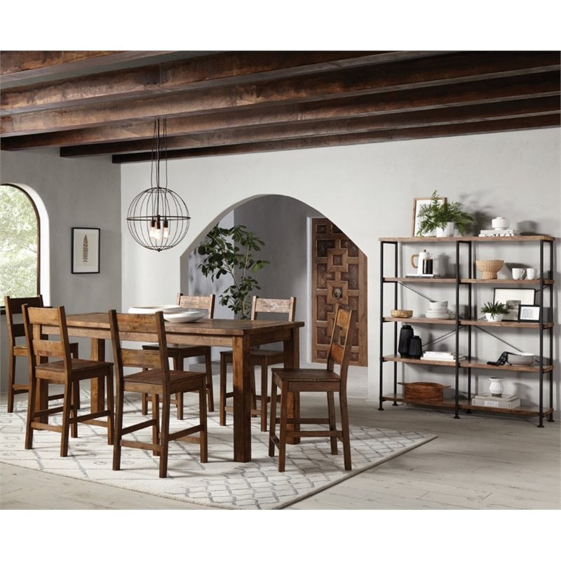 Pemberly Row Modern 4-Shelf Open Farmhouse Wood Bookcase in Nutmeg