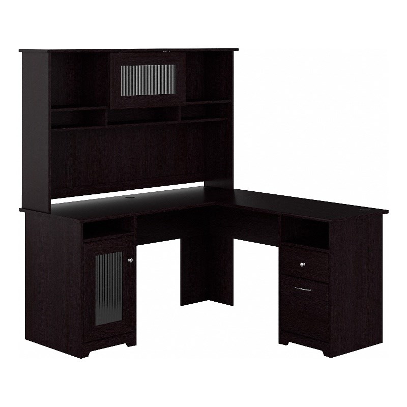 Pemberly Row L Shaped Desk with Hutch in Espresso Oak - Engineered Wood