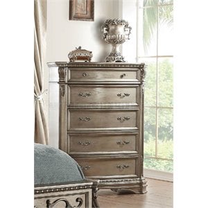 Pemberly Row Contemporary 5 Drawer Wooden Chest in Antique Silver