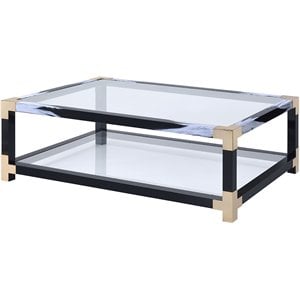 Pemberly Row 54&quot Glass Top Coffee Table in White Brushed and Black